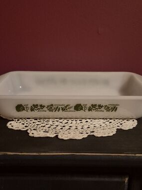 White Glasbake Herb-Print Casserole Dish
